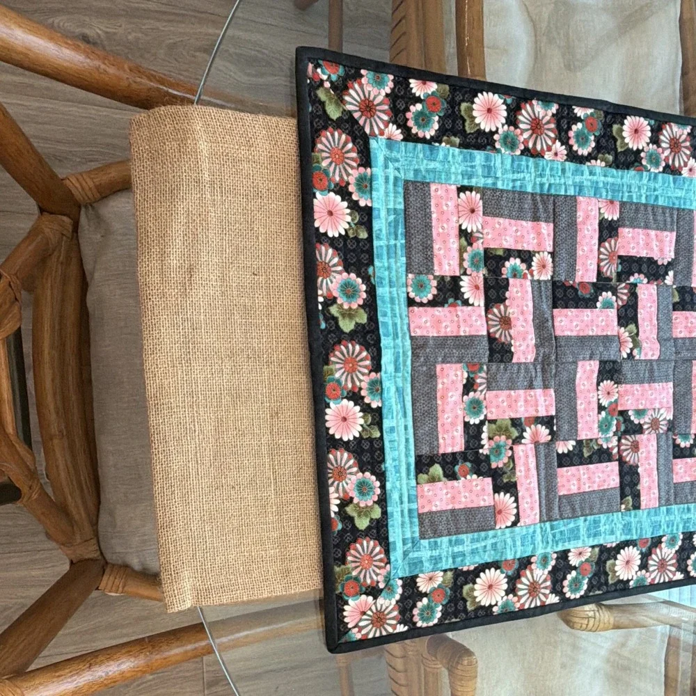 Handmade Quilted Patchwork Floral Table Runner Rectangular Multicolor 36x18
